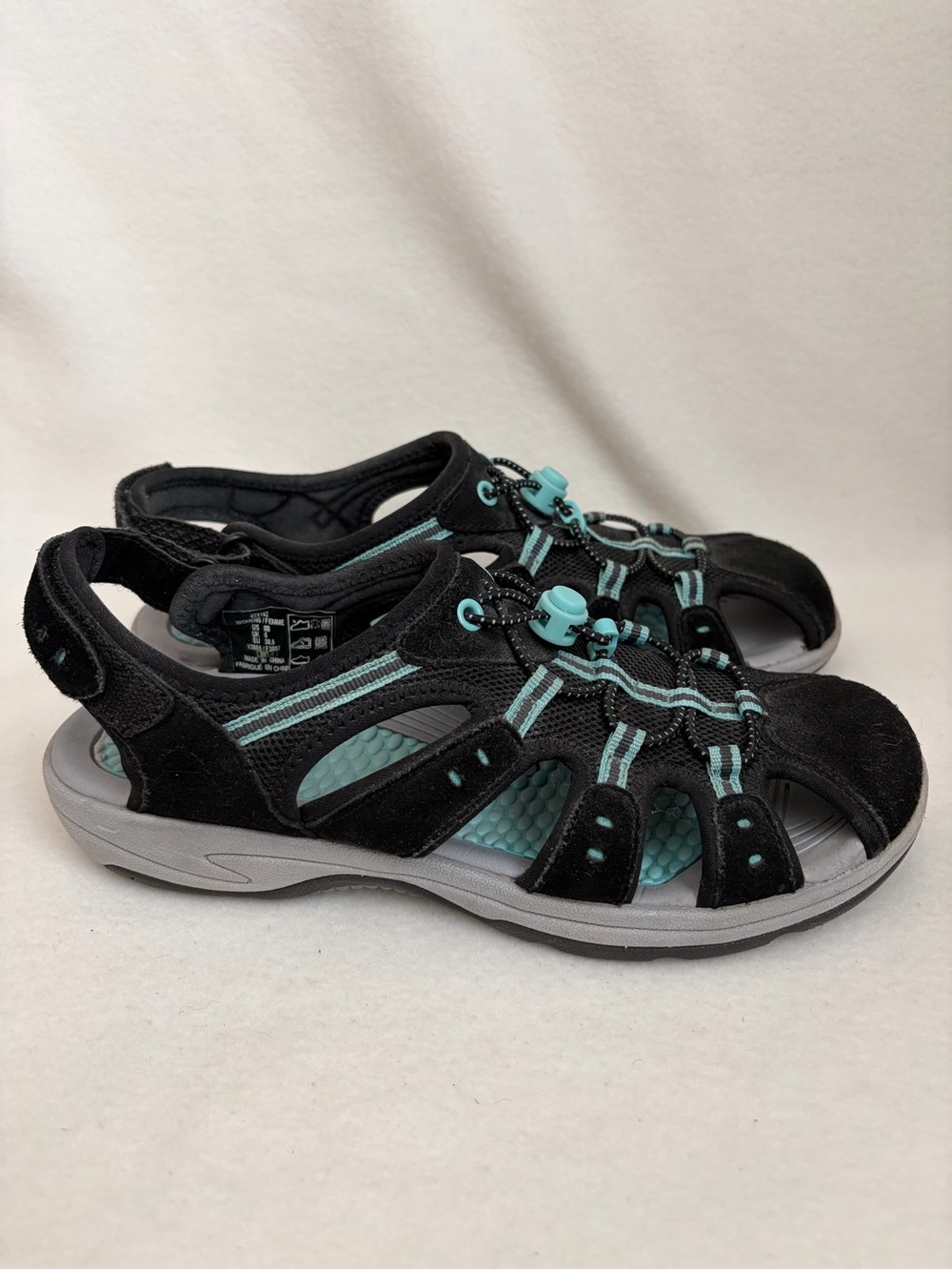 Lands' End Black and Teal Closed-Toe Sport Sandals - Picture 2 of 6
